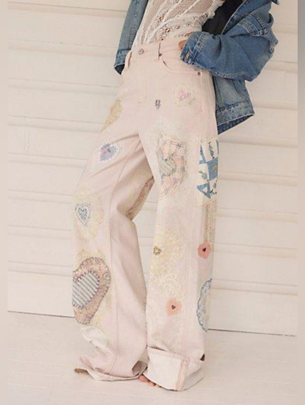 Free People Tinsly Patchwork Printed Jeans